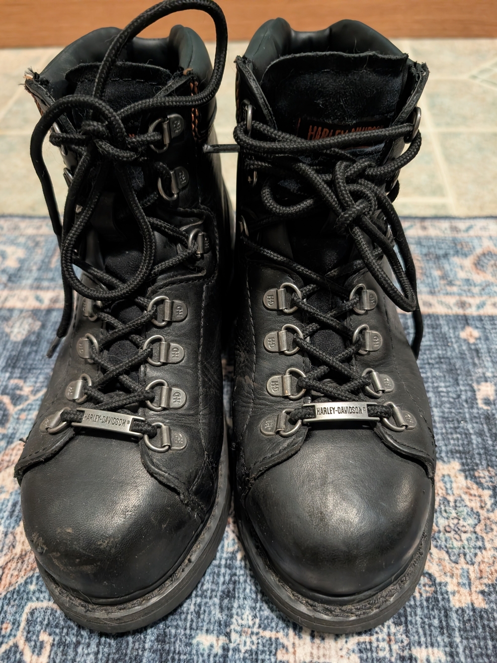 Harley-Davidson Black Leather Lace-Up Motorcycle Boots